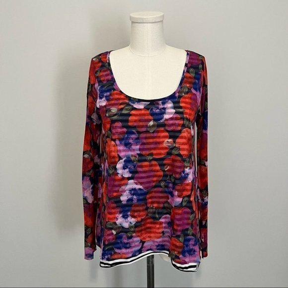 Anthropologie Weston Wear Floral Striped Long Sleeve Top - Picture 2 of 10